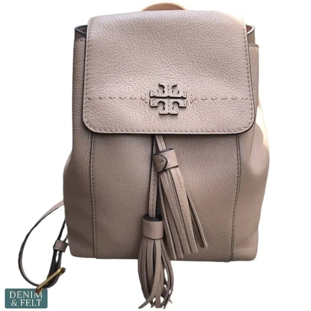 Tory Burch Sand McGraw Leather Backpack w/‎ Tassel Detail, Adjustable Straps